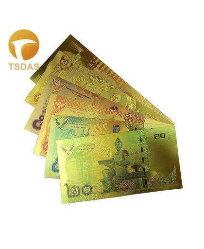 MyXL 6 Stks/set Thailand Geld Set Goud Bankbiljet 20 50 100 500 1000 1000 Baht Bankbiljetten in 99.9% Vergulde Fake Geld Voor Collectie