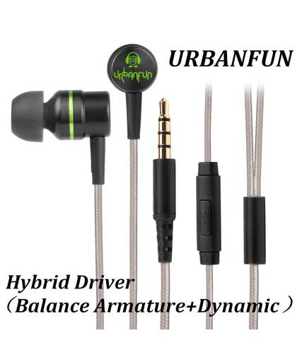 MyXL URBANFUN Gebalanceerde armatuur 3.5mm In Ear Oortelefoon Hybrid Driver 1dd + 1ba HiFi Metalen Oortelefoon Oordopje Headset met Microfoon oortelefoon