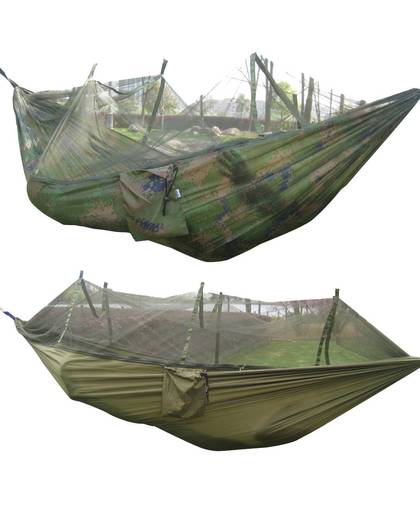 MyXL Draagbare Gevouwen 300 kg Maximale Belasting Reizen Jungle Camping Outdoor Hangmat Opknoping Nylon Bed + Klamboe Legergroen/Camo