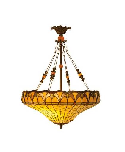 Clayre & eef plafondlamp tiffany compleet ø 58x77 cm 3x e27 / max 60w - bruin, oranje, geel - ijzer, glas