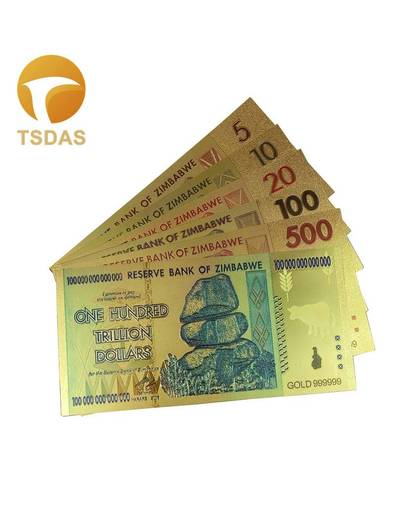 MyXL Volledige Set (5 stks) Zimbabwe Dollarbiljetten 24 k 999.9 Vergulde Fake Geld Voor Home Decor 24 k Goud Bankbiljet Drop