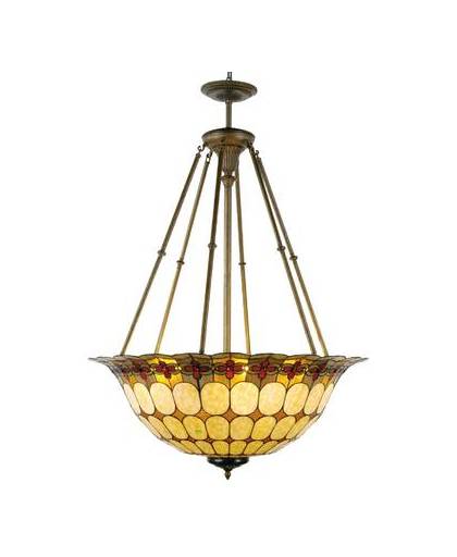 Clayre & eef tiffany hanglamp compleet ø 92x128 cm 6x e27 max 60w - beige, rood, geel, ivory - glas, metaal