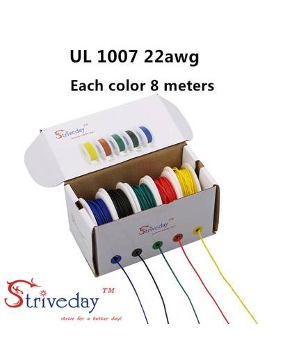 MyXL 40 Meters UL 1007 22AWG 5 kleur Mix doos 1 box 2 pakket Elektrische Draad Kabel Lijn Luchtvaartmaatschappij Koperen PCB draad