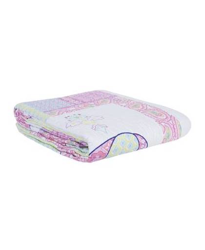 Clayre & eef bedsprei 180x260 - wit, groen, roze, multi colour - katoen, polyester