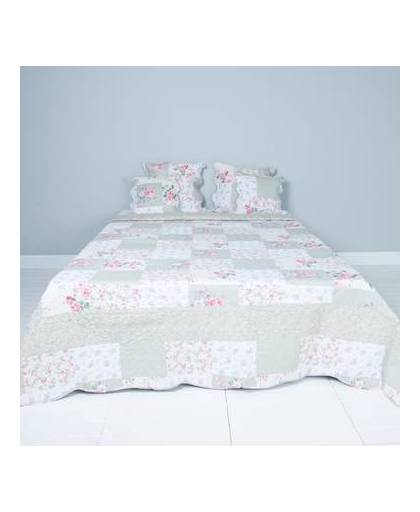 Clayre & eef bedsprei 230x260 - wit, groen, roze, multi colour - katoen, polyester