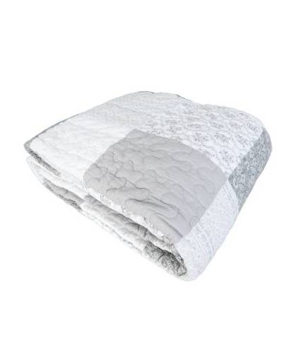 Clayre & eef bedsprei 230x260 - grijs, wit - katoen, polyester, 100% katoen, vulling 100% polyester