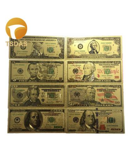 MyXL USA Goud Bankbiljet Set 8 stks/partij Gekleurde $1-100 Dollar 24 k Goudfolie Bankbiljet Fake Geld Collectie Relatiegeschenk