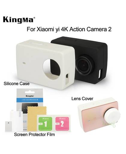 MyXL KingMa Voor Xiaomi Yi 4 k Screen Protector Film + Xiaomi Yi 4 K II Siliconen Case + Lens Cover Xiaomi yi 4 K Action Camera 2