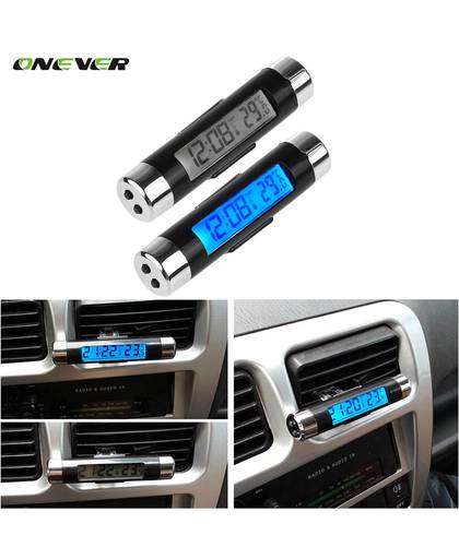 MyXL 2in1 Auto LCD Digitale Blauwe LED Backlight Automotive Auto Air Vent Outlet Clip-op Thermometer Klok Kalender Auto-styling 1 st