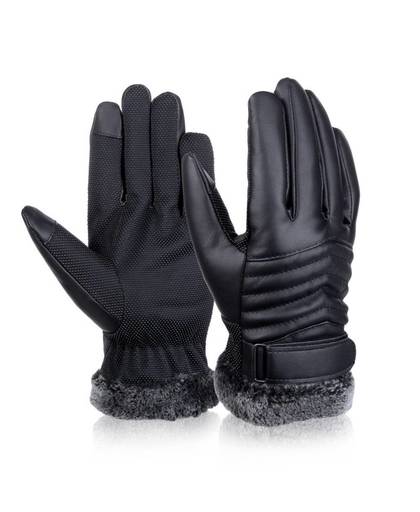 MyXL Vbiger Mannen Winter Warm Handschoenen Retro Verdikte PU Lederen Touchscreen Handschoenen Pluche Manchet Outdoors Anti-skid Handschoenen voor Mannen