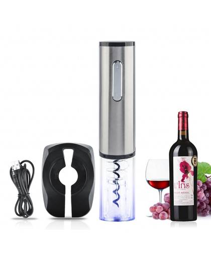 MyXL Top Kwaliteit Oplaadbare Elektrische Wijn Flesopener Automatische Wijn Opener Corkscrew Bar Tool-Zilver + Transparant   HIPSTEEN