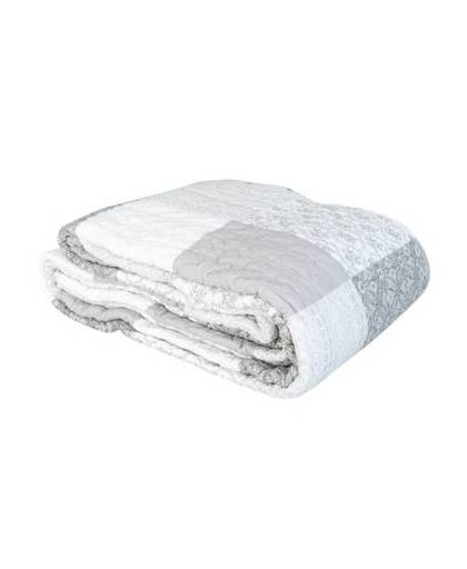 Clayre & eef bedsprei 180x260 - grijs, wit - katoen, polyester, 100% katoen, vulling 100% polyester