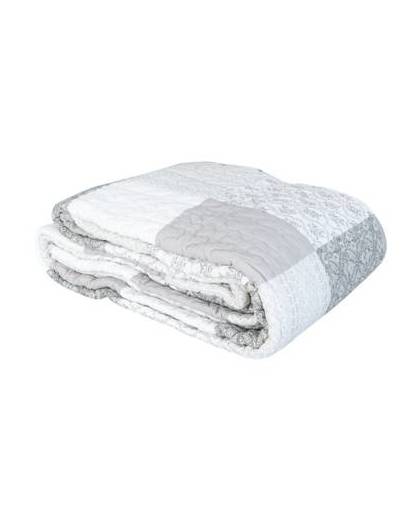 Clayre & eef bedsprei 140x220 - grijs, wit - katoen, polyester, 100% katoen, vulling 100% polyester