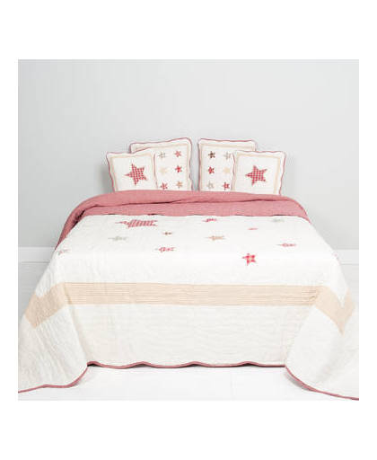 Clayre & eef bedsprei 140x220 - wit, beige, rood - katoen, polyester, 100% katoen, vulling 100% polyester