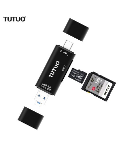 MyXL TUTUO V16 5 in 1 USB-C, USB-A en Micro USB Converter OTG Adapter Aluminium SD/TF Kaartlezer voor Macbook/Tabletten (Zwart)
