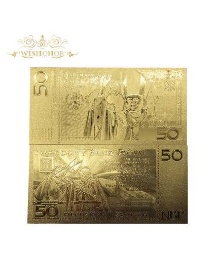 MyXL Wishonor 10 stks/partij Nice Polen Bankbiljetten 50 Bill PLN Goud Bankbiljetten in 24 k Vergulde Papiergeld Replica Voor Collection