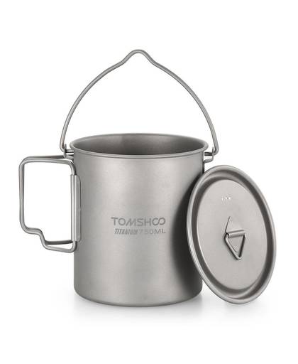 MyXL TOMSHOO 750 ml Titanium Pot Titanium Water Mok Cup met Deksel en Opvouwbare Handvat Outdoor Camping Pot Koken Potten Picknick Hangen Pot