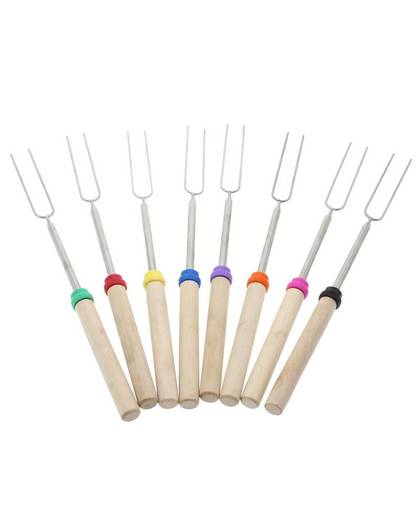MyXL 5 stks Camping Kampvuur MarshmallowHond Ineenschuiven Roosteren Vork Sticks Spiesjes BBQ vorken (willekeurige kleur)