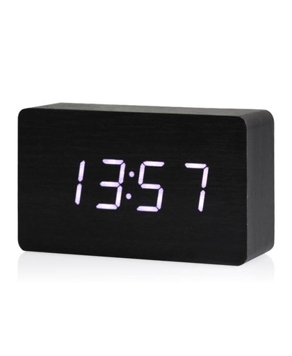 MyXL Houten LED Digitale Klok Wekker Tijd Thermometer Kalender USB/AAA zwart-wit