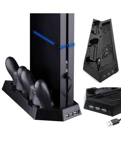 MyXL Zwart Game Console Cooling Station Verticale Stand met Dual Controller Opladen Dock + USB/HUB Poorten voor PS4   ALLOYSEED