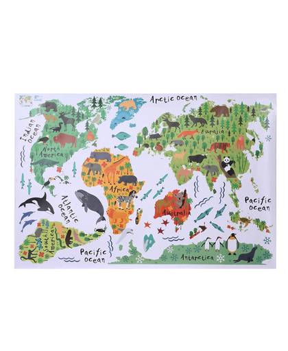 MyXL Grappig en Educatief Verwijderbare DIY PVC Muurschildering Behang Dier Wereldkaart Muurstickers Decal voor Huisdecoratie 60X90 cm