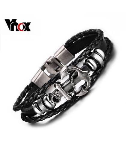 MyXL Vnox Vintage Anker Armband Black Leather Charm Armbanden Mannen Sieraden Party