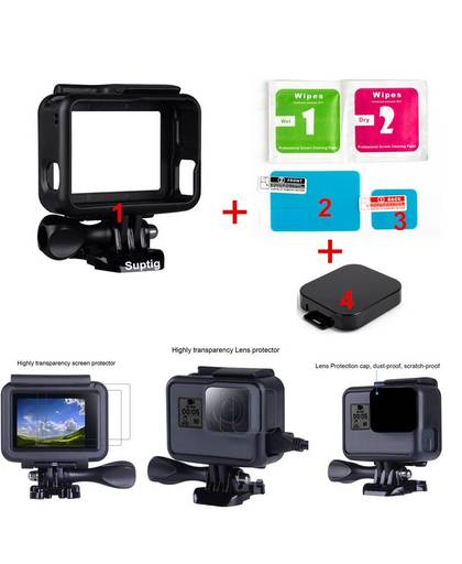 MyXL Suptig Accessoires Frame Mount Met Screen Protector lensdop Voor GoPro Hero 6 Zwart Voor GoPro Hero 5 Black Action Camera
