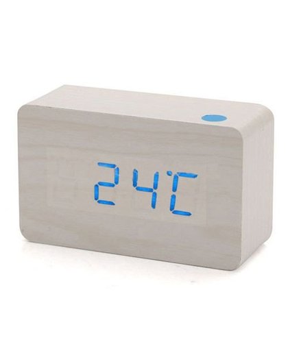 MyXL HGHO-Hout USB Digitale Blauwe LED Wekker Kalender Thermometer
