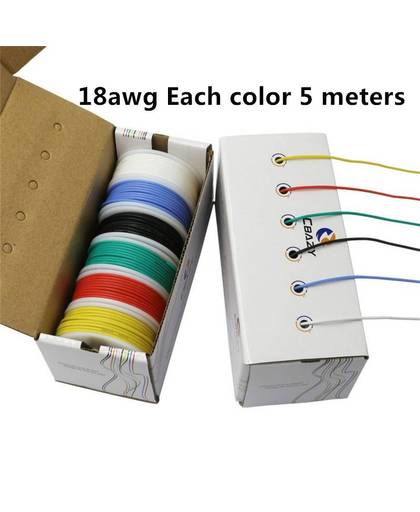 MyXL 30 meters/box 18AWG 5 meters Elk kleuren Flexibele Siliconen Rubber Draad Vertind Koper lijn Kit 6 Kleuren DIY