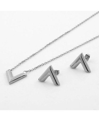 MyXL Mode Brief V Oorbellen en Hanger Ketting Sieraden Sets 2 Kleuren Goud Zilver Collier Charm V Oorbellen voor vrouwen