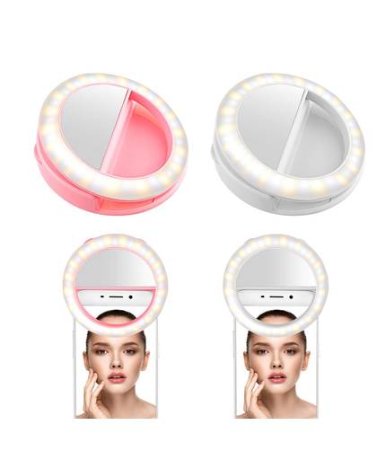 MyXL Oplaadbare Dual Kleur Selfie Ring Licht Warm & Cool Wit Fill lichten met Spiegel Clip voor iPhone 6 plus 6 s 5 s Voor Samsung