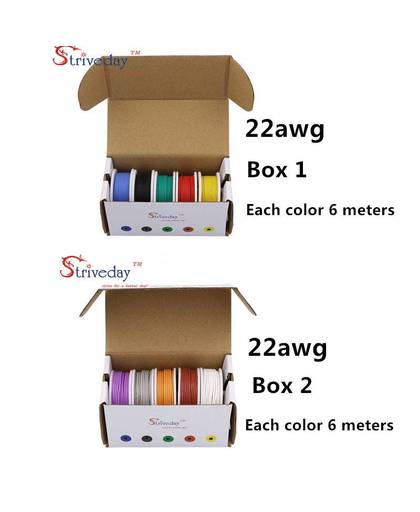 MyXL 60 m 22AWG Flexibele Siliconen Rubber Draad 10 kleuren Mix box box 1 + 2 Elektrische lijn Vertind Koper lijn Kit DIY