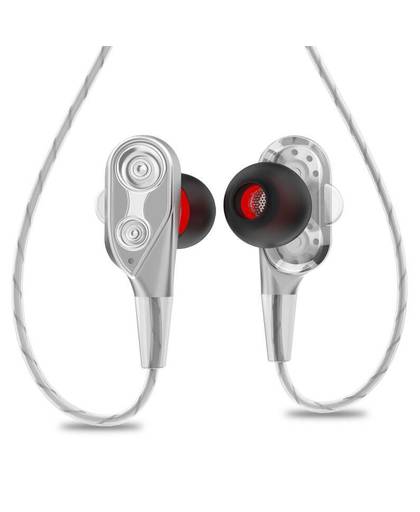 MyXL IPUDIS 3.5mm HiFi Bedrade Oortelefoon Dual-Dynamische Quad-core Speaker Ear oordopjes Flexibele Kabel Anti-wrap met HD Microfoon