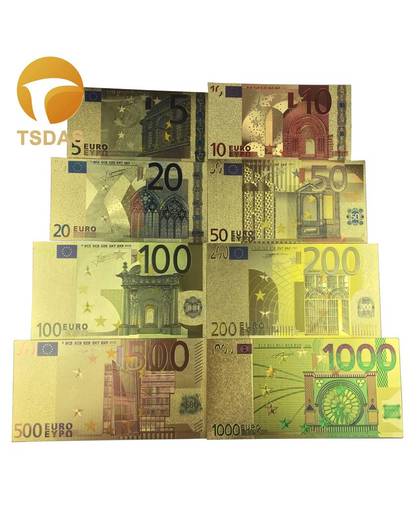 MyXL 8 Stks Kleur Euro Bankbiljetten Set, gekleurde 5-1000 EURO Gold Bankbiljetten Collectie