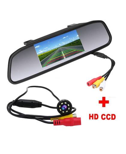 MyXL Podofo 4.3 inch Auto Achteruitkijkspiegel Monitor Achteruitrijcamera CCD Video Auto Parkeerhulp 8 LED Nachtzicht Omkeren
