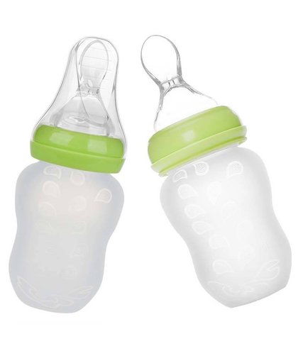 MyXL 180 ML 2in1 Baby Flessen En Voeden Lepel Siliconen Babyvoeding Cup Baby Water kids Verpleging Flessen met 2 st Nibbler