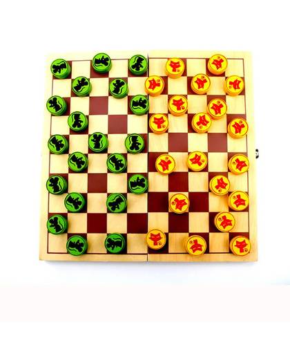 MyXL Internationale Checkers Schaakspel, Houten Materiaal Rooster Groen/Geel Schaakstuk Leuke Schaken Voor Kinderen Educatief