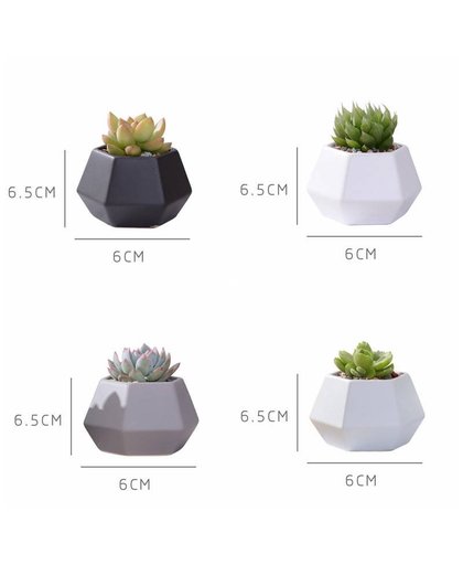 MyXL Hexagon Keramische Planters Set-4 stks Mat Porselein Bloempot Mini Geometrische Vetplant Potten Bloempot Bonsai Plantenbakken