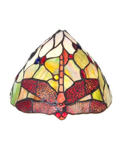Clayre & eef wandlamp tiffany libelle 29x16x18 cm e14/40w - groen, rood, multi colour - ijzer, glas