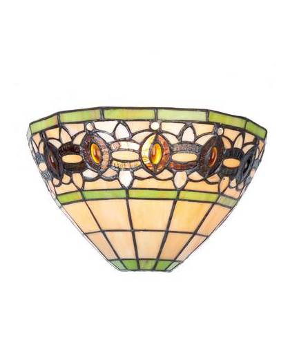 Clayre & eef wandlamp tiffany compleet 30x15x17 cm e14/40w - groen, ivory, multi colour - ijzer, glas
