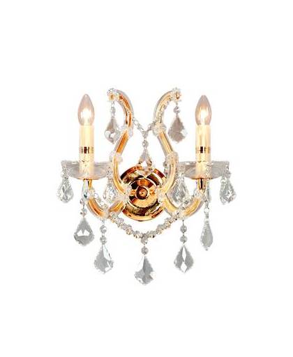 Clayre & eef wandlamp kristal 2-lichts goud 35x20x40 2x e14/40w - transparant, glas - ijzer, glas