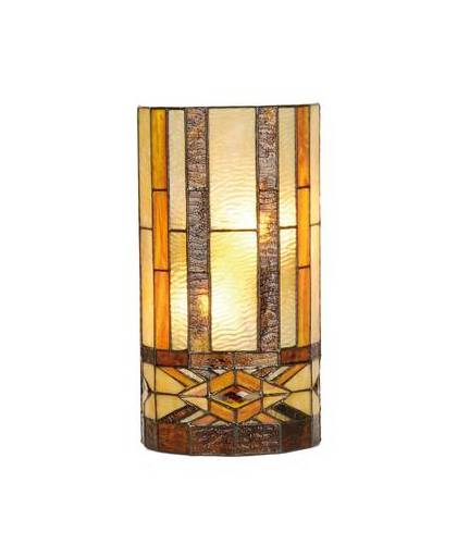 Clayre & eef tiffany wandlamp compleet uit de flintwood serie - bruin, geel, multi colour - ijzer, glas