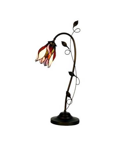 Clayre & eef tiffany bureaulampje zink met bloemvormig glaskapje - bruin, wit, groen, rood, roze - glas, metaal