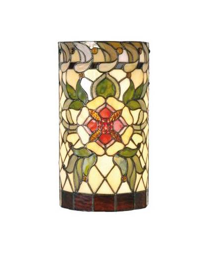 Clayre & eef tiffany wandlamp cilinder compleet red flower serie - groen, rood, multi colour - ijzer, glas
