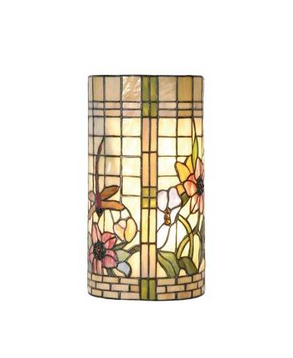 Clayre & eef tiffany wandlamp uit de flowerbed serie - groen, ivory, multi colour - ijzer, glas