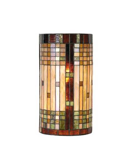 Clayre & eef tiffany wandlamp cilinder compleet armadillo serie - groen, geel, multi colour - ijzer, glas