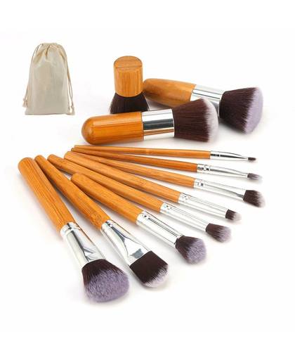 MyXL 11 stks Natuurlijke Bamboe Professionele Up Kwasten Set Stichting Blending Brush Tool Cosmetische Kits Makeup Set Brusher   YKS