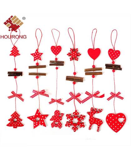 MyXL 6 Stks/partij LangeString Houten Hanger Ornament Nieuwjaar Opknoping Decoratie String Carving Home Kerstversiering Levert