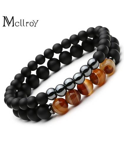 MyXL Mcllroy 2 Stks Lucky Gem Mode Natuurlijke Zwarte Mantra Gebed Kralen Boeddha Armband voor Vrouwen en Heren Pulseras Masculina