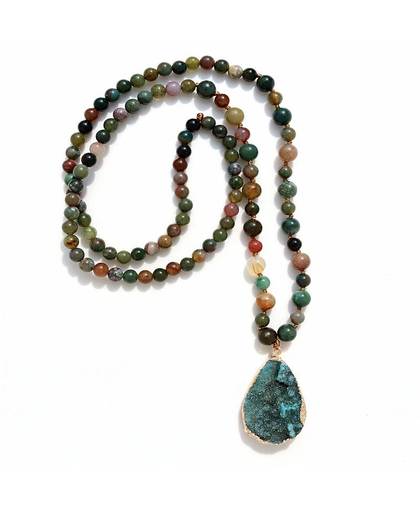 MyXL Ontwerp Mode Groene natuursteen & quartz druzy steen lange ketting voor vrouwen zomer sieraden
